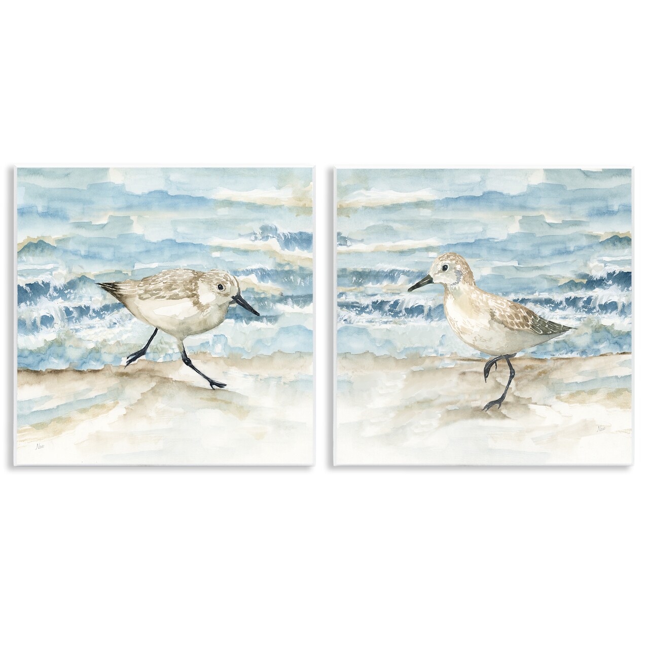Stupell Industries Sandpipers Treading Beach Shore 2pc Wall Plaque Set Design by Nan